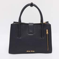 Pre Owned Miu Miu Push Lock Navy Blue Leather Satchel