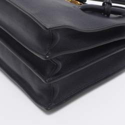 Pre Owned Miu Miu Push Lock Navy Blue Leather Satchel