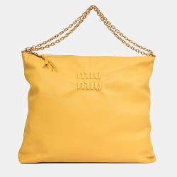 Pre Owned حقيبة كتف سلسلة ميو ميو جلد ناعم أصفر داكن