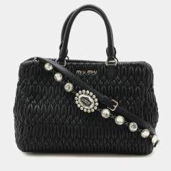 Pre Owned Miu Miu Miu Matelasse Nappa Crystal Gathered Handbag Shoulder Leather Black
