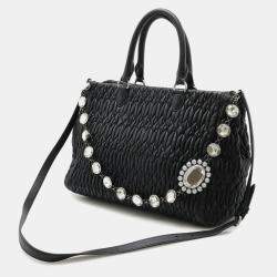 Pre Owned Miu Miu Miu Matelasse Nappa Crystal Gathered Handbag Shoulder Leather Black