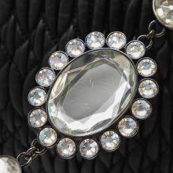 Pre Owned Miu Miu Miu Matelasse Nappa Crystal Gathered Handbag Shoulder Leather Black