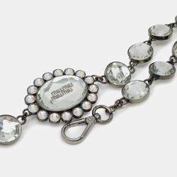 Pre Owned Miu Miu Miu Matelasse Nappa Crystal Gathered Handbag Shoulder Leather Black