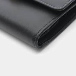 Pre Owned محفظة ميو ميو سوفي معدنية بثلاث طيات جلد أسود