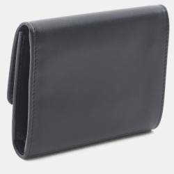 Pre Owned محفظة ميو ميو سوفي معدنية بثلاث طيات جلد أسود