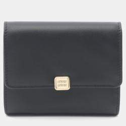 Pre Owned Miu Miu Miu Softy Metal Tri-Fold Wallet Leather Black