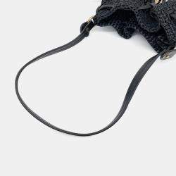 Pre Owned Miu Miu Black Leather and Raffia Woven Fabric Mini Bag