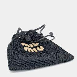 Pre Owned Miu Miu Black Leather and Raffia Woven Fabric Mini Bag