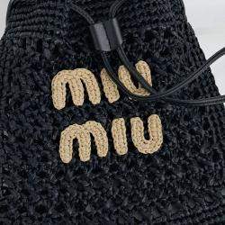 Pre Owned Miu Miu Black Leather and Raffia Woven Fabric Mini Bag
