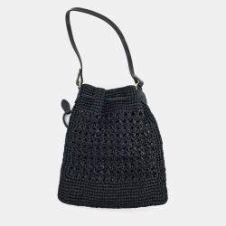 Pre Owned Miu Miu Black Leather and Raffia Woven Fabric Mini Bag