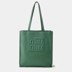 Pre Owned Miumiu Madras 2-Way Tote Bag Green Leather
