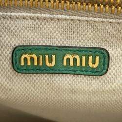 Pre Owned Miumiu Madras 2-Way Tote Bag Green Leather