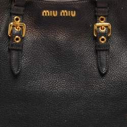 Pre Owned حقيبة يد ميو ميو ماداراس جلد أسود بأبزيم