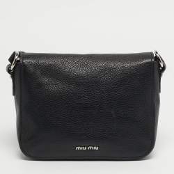 Pre Owned Miu Miu Pushlock Flap Black Leather Crossbody Bag