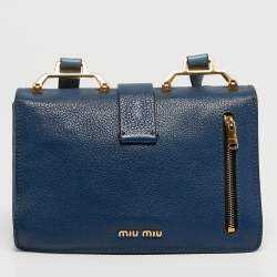 مملوكة مسبقًا Miu Miu Two Tone Blue Madras Leather Flap Crossbody Bag