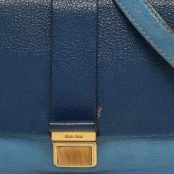 مملوكة مسبقًا Miu Miu Two Tone Blue Madras Leather Flap Crossbody Bag