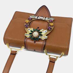 Pre Owned حقيبة يد جلدية بنية ميو ميو