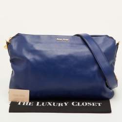 Pre Owned Miu Miu Soft Calf Cloud Navy Blue Leather Shoulder Bag