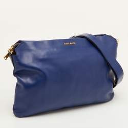Pre Owned Miu Miu Soft Calf Cloud Navy Blue Leather Shoulder Bag