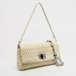 مملوكة مسبقًا حقيبة كتف ميو ميو جلد أبيض ماتيلاسي بغطاء كريستال