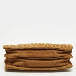 Pre Owned Miu Miu Kisslock Frame Brown Matelassé Suede Clutch