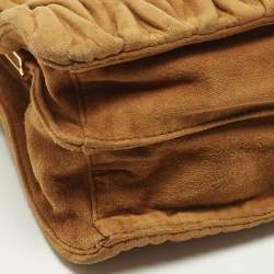 Pre Owned Miu Miu Kisslock Frame Brown Matelassé Suede Clutch