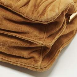 Pre Owned Miu Miu Kisslock Frame Brown Matelassé Suede Clutch
