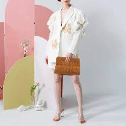 Pre Owned Miu Miu Kisslock Frame Brown Matelassé Suede Clutch