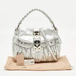 Pre Owned Miu Miu Coffer Silver Matelassé Leather Hobo