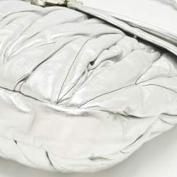 Pre Owned Miu Miu Coffer Silver Matelassé Leather Hobo