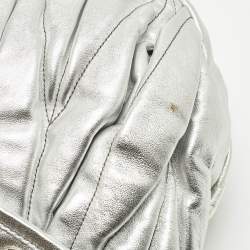 Pre Owned Miu Miu Coffer Silver Matelassé Leather Hobo