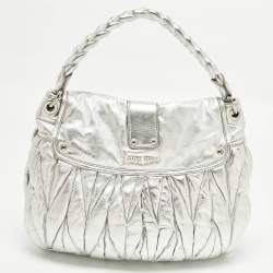 Pre Owned Miu Miu Coffer Silver Matelassé Leather Hobo