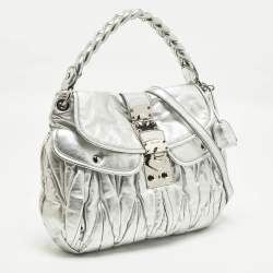 Pre Owned Miu Miu Coffer Silver Matelassé Leather Hobo
