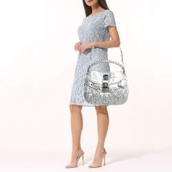 Pre Owned Miu Miu Coffer Silver Matelassé Leather Hobo