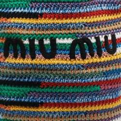مملوكة مسبقًا Miu Miu Logo Multicolor Crochet and Leather Tote