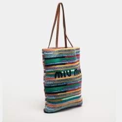 مملوكة مسبقًا Miu Miu Logo Multicolor Crochet and Leather Tote
