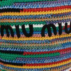 مملوكة مسبقًا Miu Miu Logo Multicolor Crochet and Leather Tote
