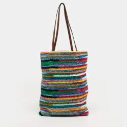 مملوكة مسبقًا Miu Miu Logo Multicolor Crochet and Leather Tote