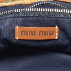 مملوكة مسبقًا Miu Miu Logo Multicolor Crochet and Leather Tote