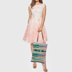 مملوكة مسبقًا Miu Miu Logo Multicolor Crochet and Leather Tote