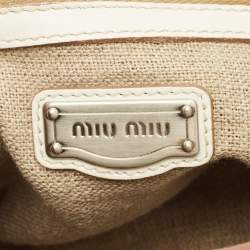 Pre Owned Miu Miu Floral Cut Off White Leather Hobo