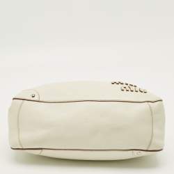 Pre Owned Miu Miu Floral Cut Off White Leather Hobo