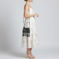 Pre Owned Miu Miu Crystal Fringe Black Leather Drawstring Bucket Bag