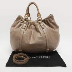 Pre Owned Miu Miu Gathered Beige Vitello Shine Leather Hobo