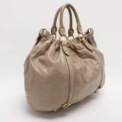 Pre Owned Miu Miu Gathered Beige Vitello Shine Leather Hobo