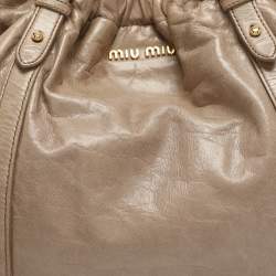 Pre Owned Miu Miu Gathered Beige Vitello Shine Leather Hobo