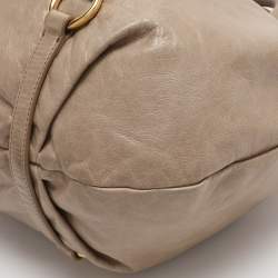 Pre Owned Miu Miu Gathered Beige Vitello Shine Leather Hobo