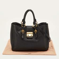 مملوكة مسبقًا Miu Miu Pushlock Black Madras Leather Tote
