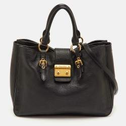مملوكة مسبقًا Miu Miu Pushlock Black Madras Leather Tote