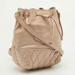 Pre Owned Miu Miu Beige Vitello Shine Leather Drawstring Bucket Bag